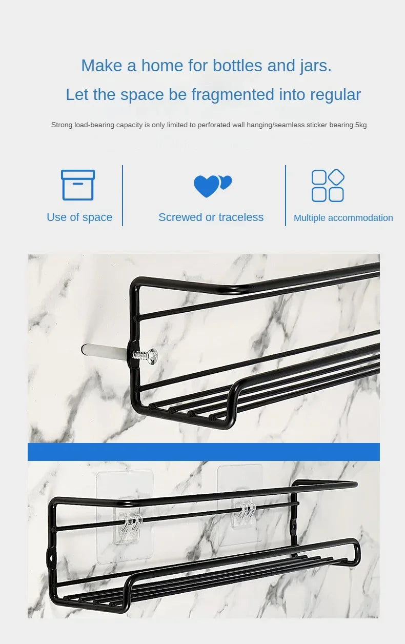 2Pcs Kitchen Organizer Metal Hanging Racks for Home Restaurant Wall-Mounted Seasoning Shelf Spice Storage Rack Shelf Organizer