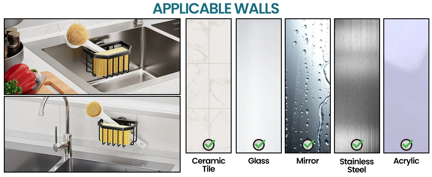 TAILI Sponge Holder with Strong Suction Cup, Dish Sponge Holder Inside Sink Removable, Rustproof Aluminum for Sponges, Brushes