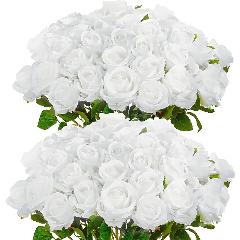 50 Pcs Velvet Rose Artificial Rose Flowers Real Touch Fake Roses Florals for Valentine's DIY Wedding Bouquet Party Home Decor