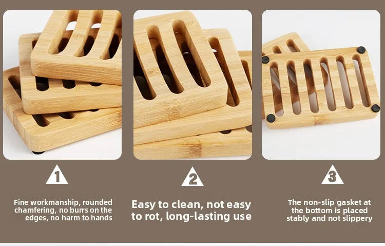 1 Pc Bamboo Soap Dish, Wood Bar Soap Holder for Shower, Trays Self Draining, Soap Saver for Shower Bathroom Kitchen