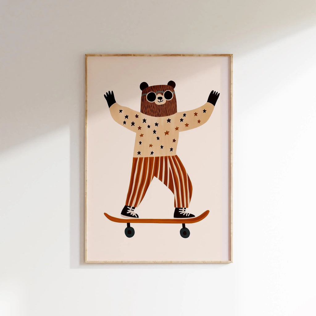 Cute Skateboard Dog Dachshund Canvas Prints Poster Cartoon Funny Animal Art Prints Bedroom Nursery Wall Art Home Decor Poster