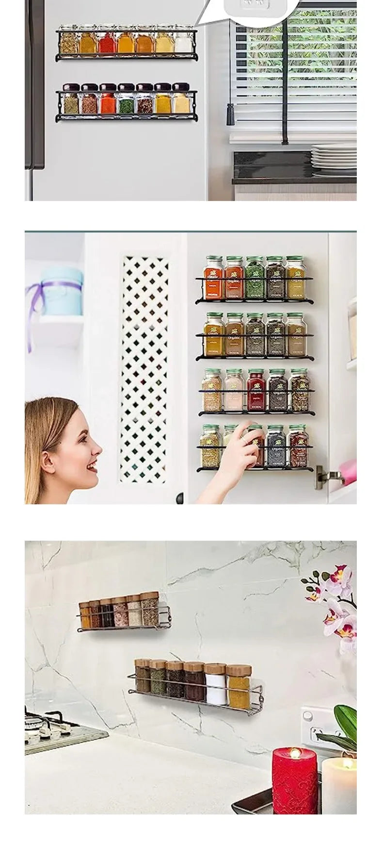 2Pcs Kitchen Organizer Metal Hanging Racks for Home Restaurant Wall-Mounted Seasoning Shelf Spice Storage Rack Shelf Organizer