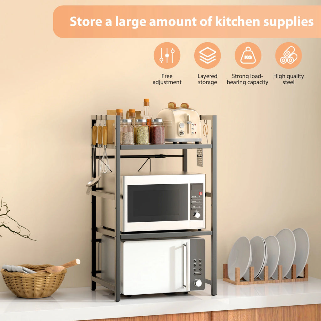 Expandable Microwave Shelf, 1 or 2 Tier Microwave oven Rack Stand Storage Holder Kitchen Corner Shelf Desktop Printer Shelf Rack