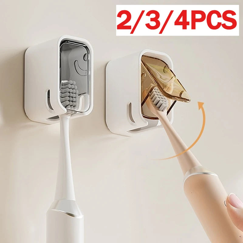 2/3/4PCS Toothbrush Holder Wall-mounted Punch-free Toothbrush Rack Dustproof Bathroom Electric  Toothbrush Organizer