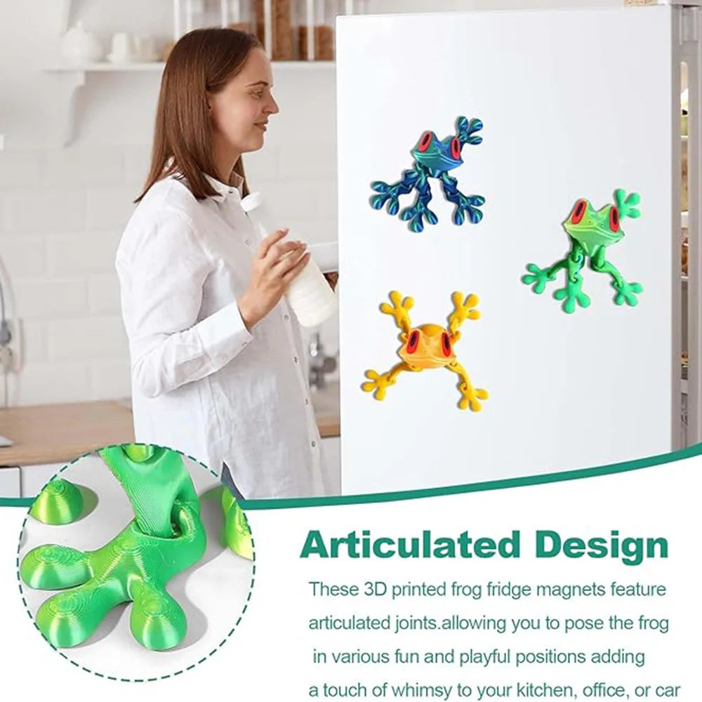 3D Printed Magnetic Articulated Frog Fidget Toy Cute Flexi Animal Model Fridge Magnet Stress Relief Sensory Gift Desktop Decor