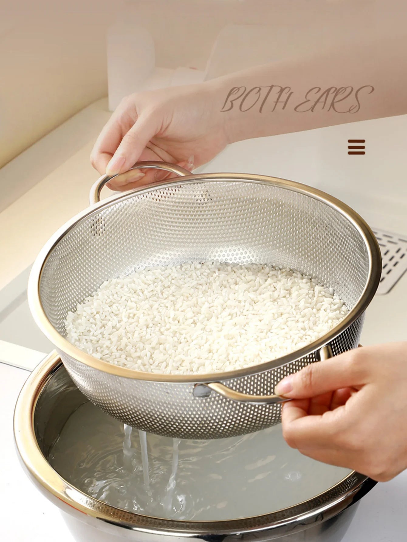 All Purpose Stainless Steel Fine Mesh Strainer Net Baskets with Handles Resting Base Colander Set Kitchen Supplies