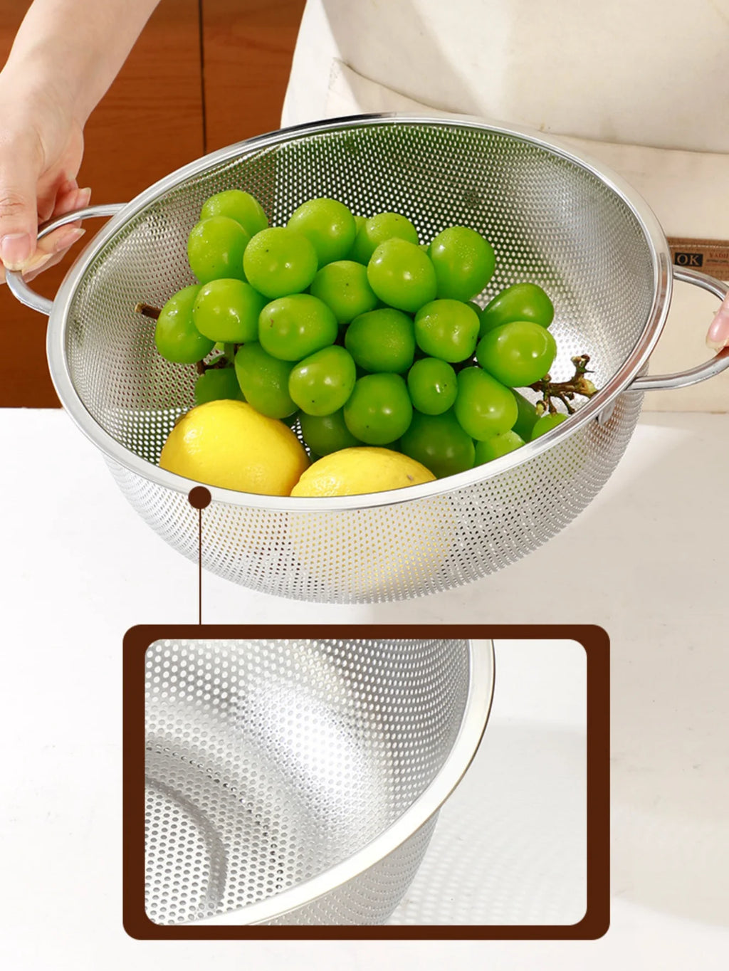 All Purpose Stainless Steel Fine Mesh Strainer Net Baskets with Handles Resting Base Colander Set Kitchen Supplies