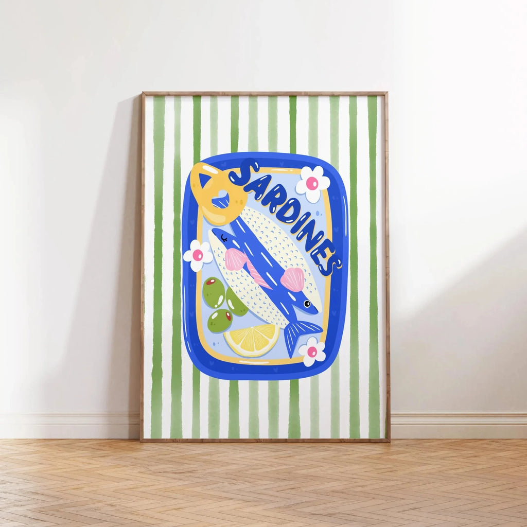 Pink Canned Sardines Canvas Print Sardine Fisherman Aesthetic Wall Art Poster for Modern Living Room Kitchen Home Decor Gifts