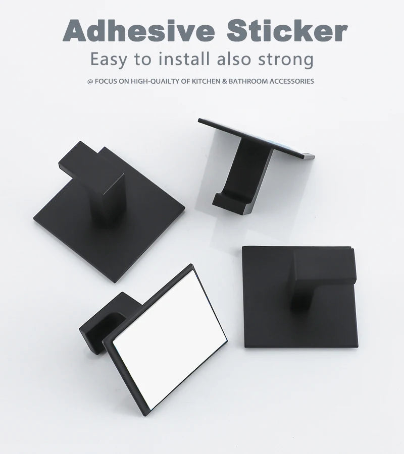 Black Self-Adhesive Wall Hooks For Hanging Keys Clothes Hanger Door Metal Robe Hook Coat Rack Towel Holder Bathroom Accessories
