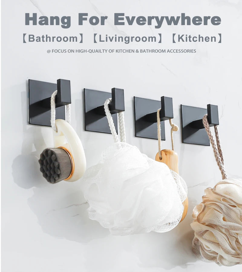Black Self-Adhesive Wall Hooks For Hanging Keys Clothes Hanger Door Metal Robe Hook Coat Rack Towel Holder Bathroom Accessories