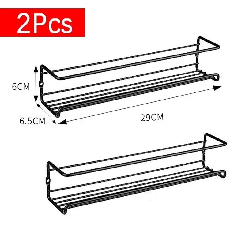 2Pcs Kitchen Organizer Metal Hanging Racks for Home Restaurant Wall-Mounted Seasoning Shelf Spice Storage Rack Shelf Organizer