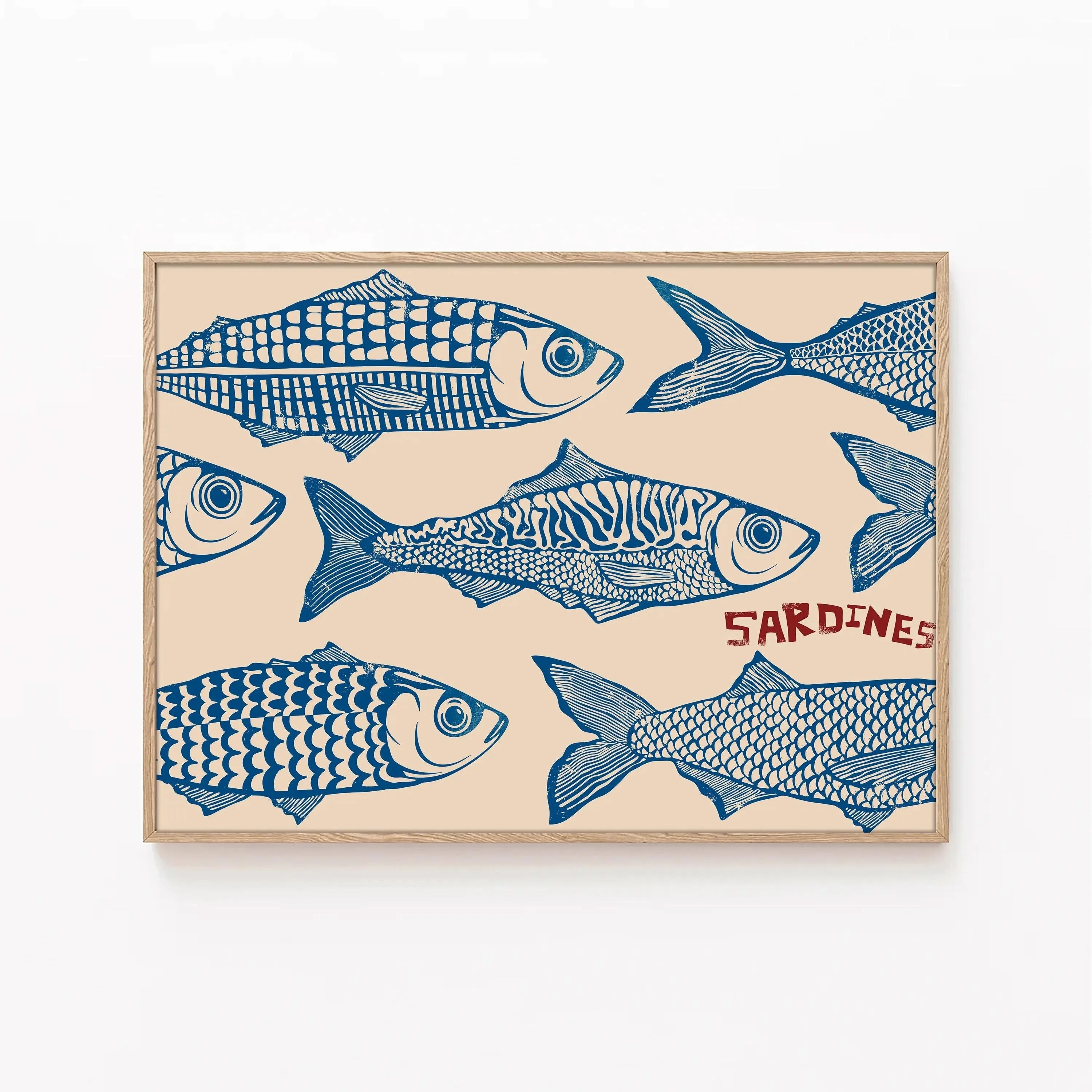 Pink Canned Sardines Canvas Print Sardine Fisherman Aesthetic Wall Art Poster for Modern Living Room Kitchen Home Decor Gifts