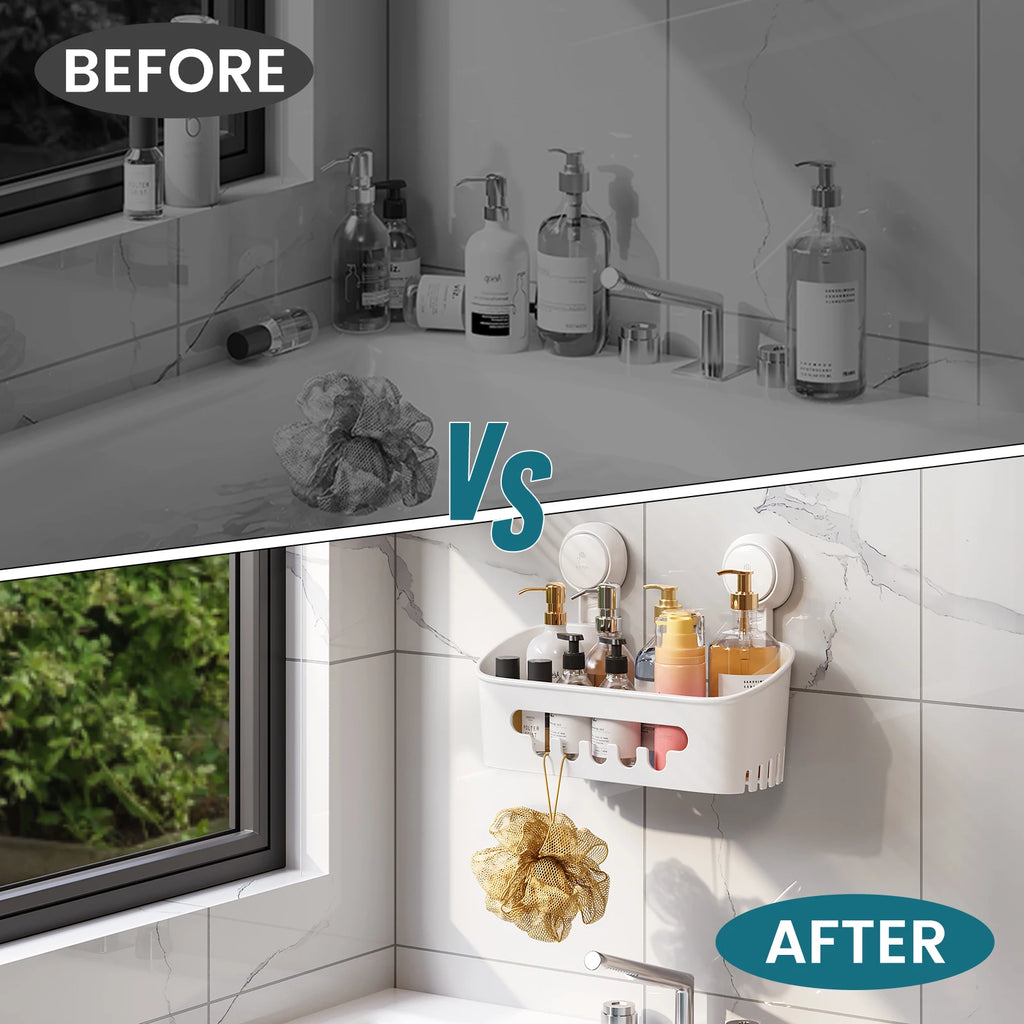TAILI Shower Shelf Suction Cup No-drill Bathroom Corner Shelf Storage Basket for Shampoo Makeup Organizer Bathroom Accessories