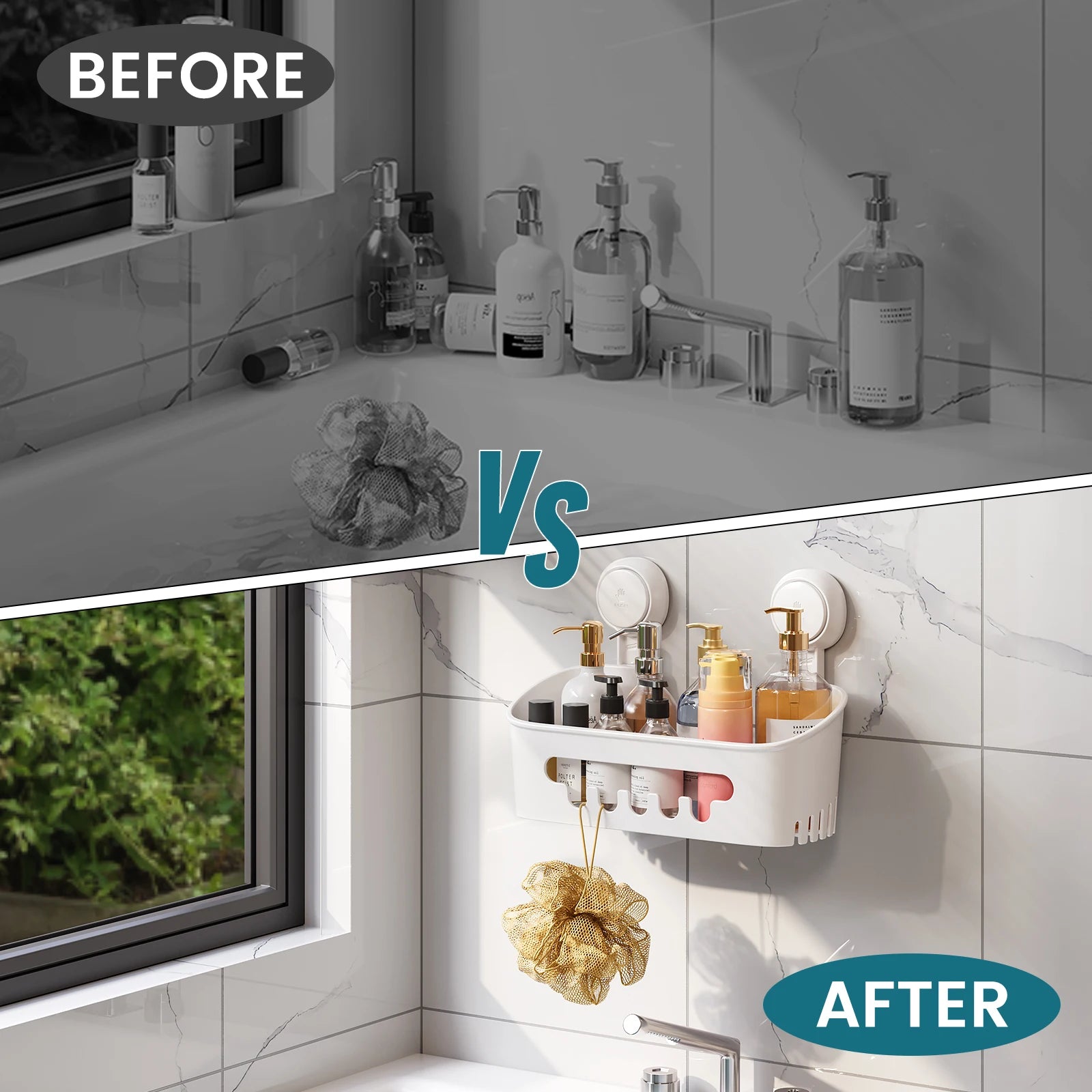 TAILI Shower Shelf Suction Cup No-drill Bathroom Corner Shelf Storage Basket for Shampoo Makeup Organizer Bathroom Accessories