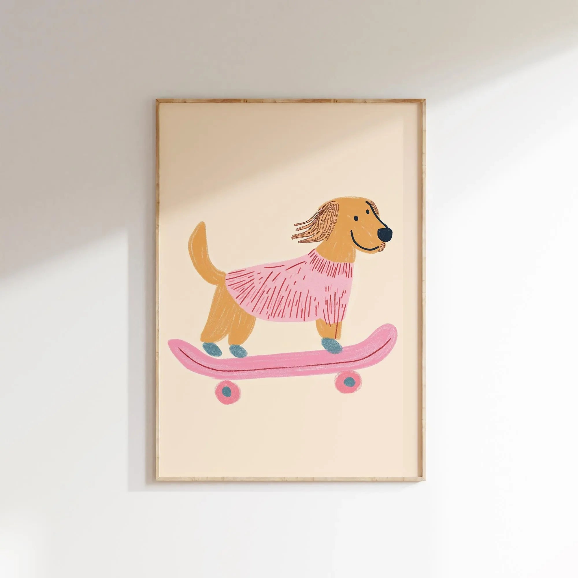 Cute Skateboard Dog Dachshund Canvas Prints Poster Cartoon Funny Animal Art Prints Bedroom Nursery Wall Art Home Decor Poster