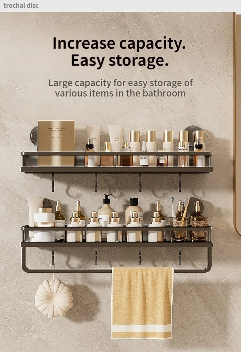 No Drill Suction Cup Suction Bathroom Rack Bathroom Shelf Toilet Space Aluminum Hanging Rack Bathroom Organizer Hang On The Wall