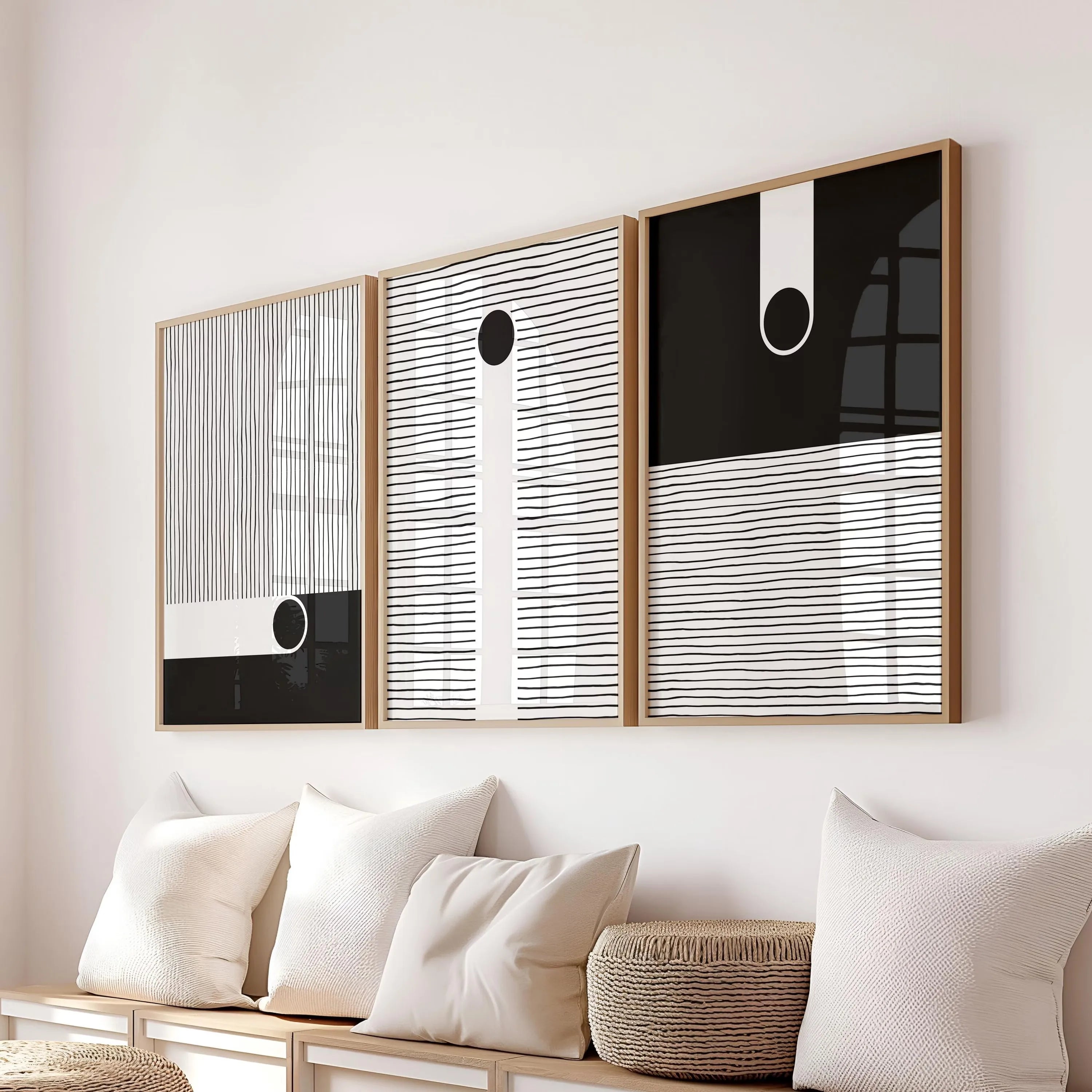 Blue & Yellow Wavy Line Abstract Art Canvas Poster Mid Century Geometric Wall Art Poster for Modern Living Room Home Decor