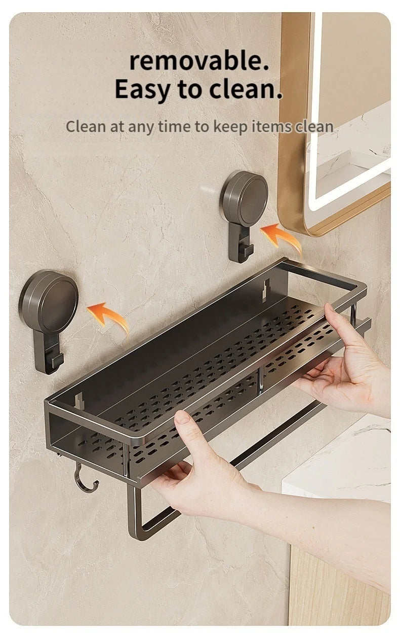 No Drill Suction Cup Suction Bathroom Rack Bathroom Shelf Toilet Space Aluminum Hanging Rack Bathroom Organizer Hang On The Wall