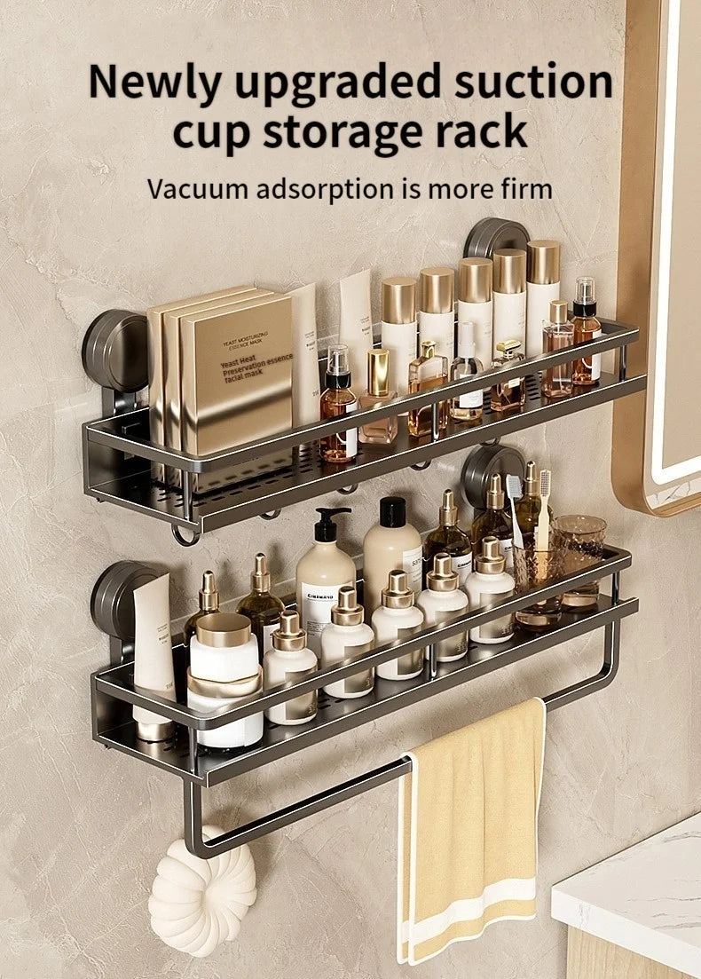 No Drill Suction Cup Suction Bathroom Rack Bathroom Shelf Toilet Space Aluminum Hanging Rack Bathroom Organizer Hang On The Wall