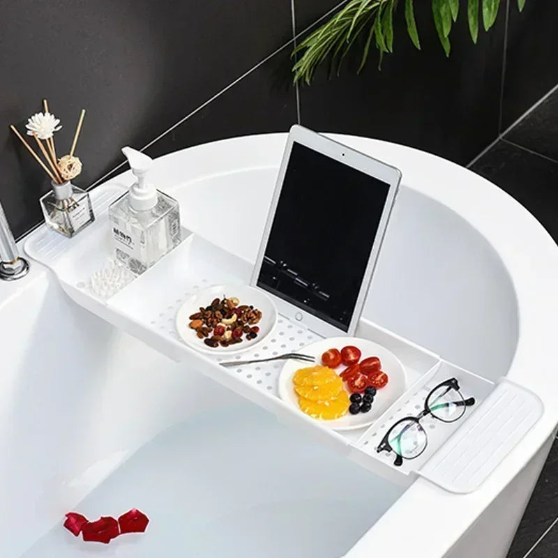 Bathroom Portable Tools Bathtub Shelf Extendable Bathtub Tray Shower Caddy Bamboo Bath Tub Rack Towel Holder Storage Organizer