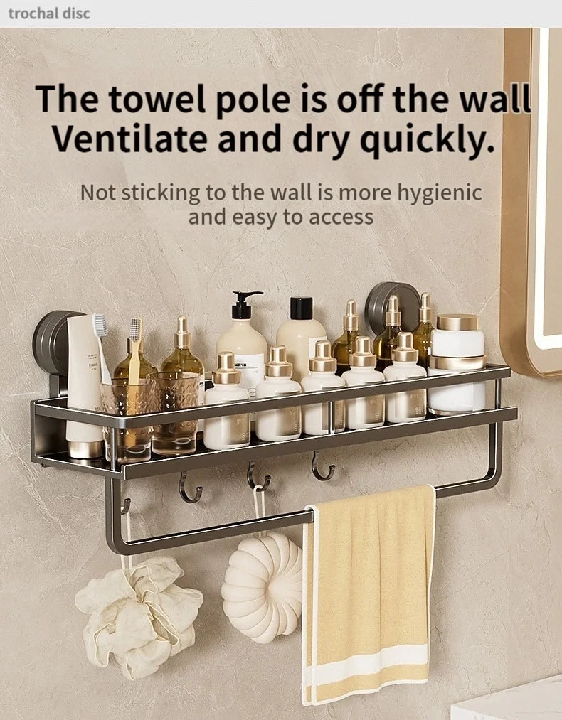 No Drill Suction Cup Suction Bathroom Rack Bathroom Shelf Toilet Space Aluminum Hanging Rack Bathroom Organizer Hang On The Wall