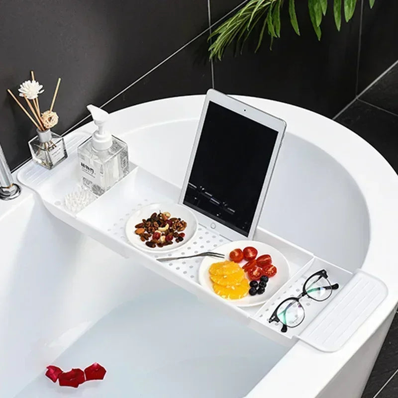 Bathroom Portable Tools Bathtub Shelf Extendable Bathtub Tray Shower Caddy Bamboo Bath Tub Rack Towel Holder Storage Organizer