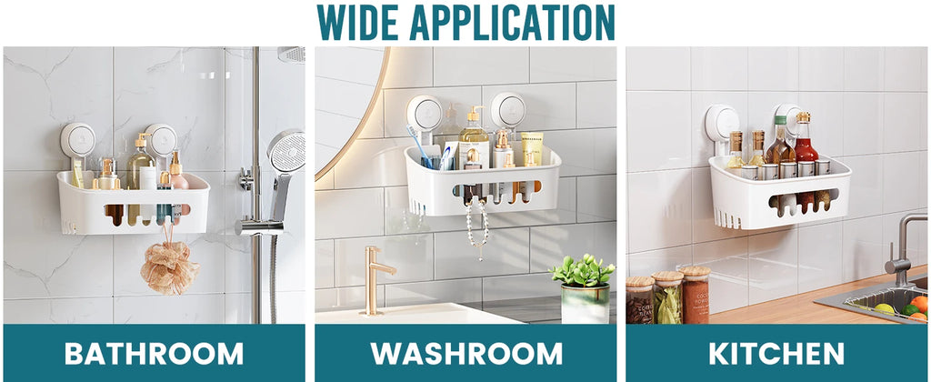 TAILI Shower Shelf Suction Cup No-drill Bathroom Corner Shelf Storage Basket for Shampoo Makeup Organizer Bathroom Accessories