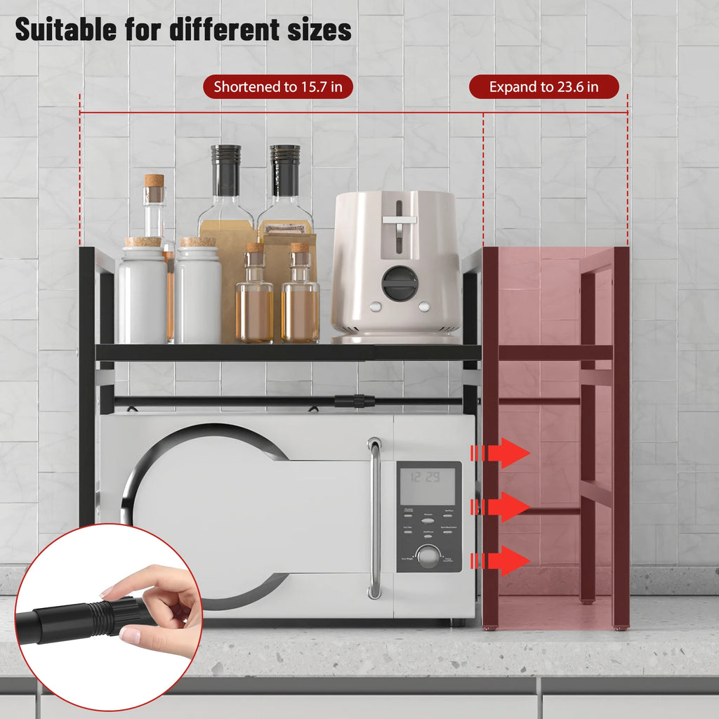 Expandable Microwave Shelf, 1 or 2 Tier Microwave oven Rack Stand Storage Holder Kitchen Corner Shelf Desktop Printer Shelf Rack