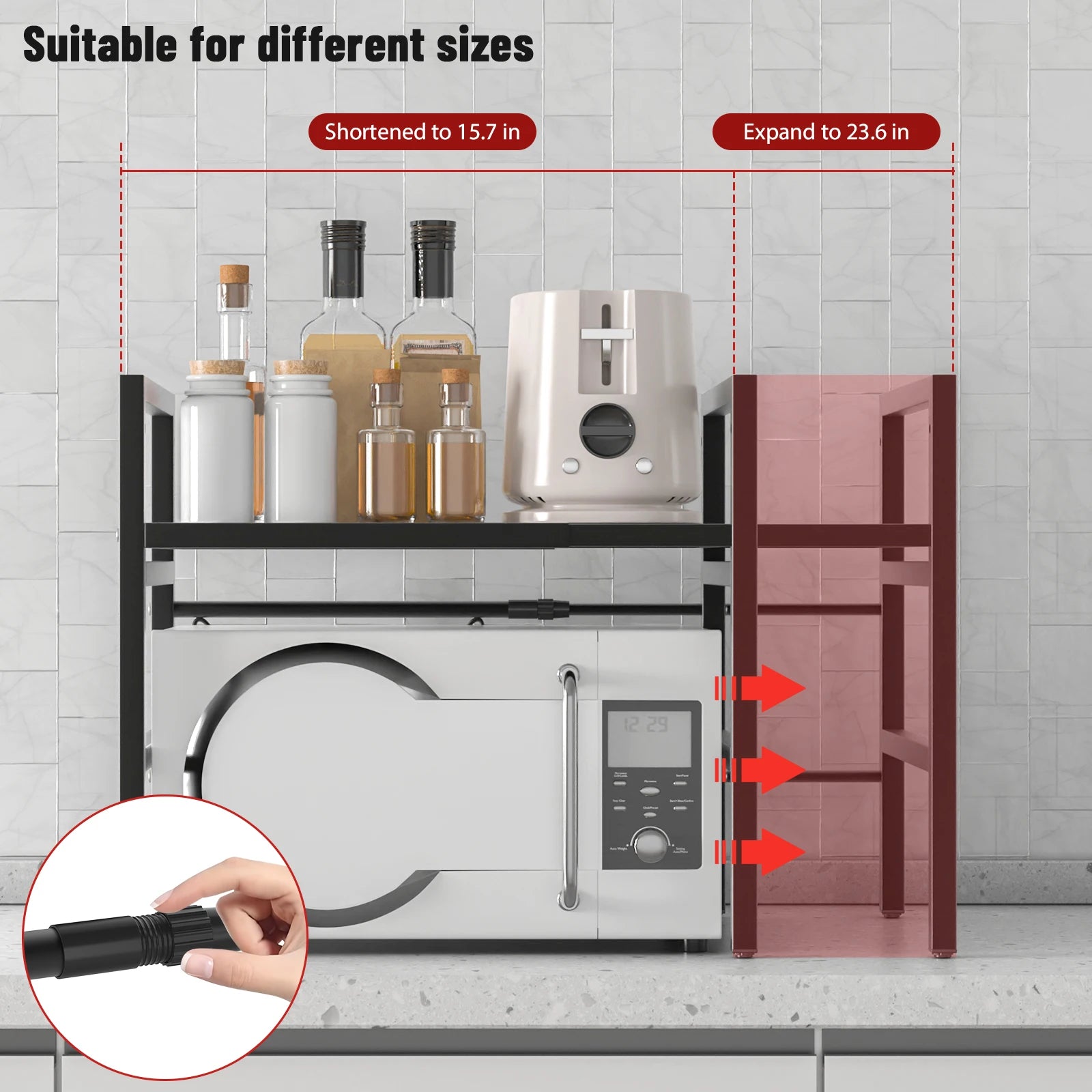 Expandable Microwave Shelf, 1 or 2 Tier Microwave oven Rack Stand Storage Holder Kitchen Corner Shelf Desktop Printer Shelf Rack