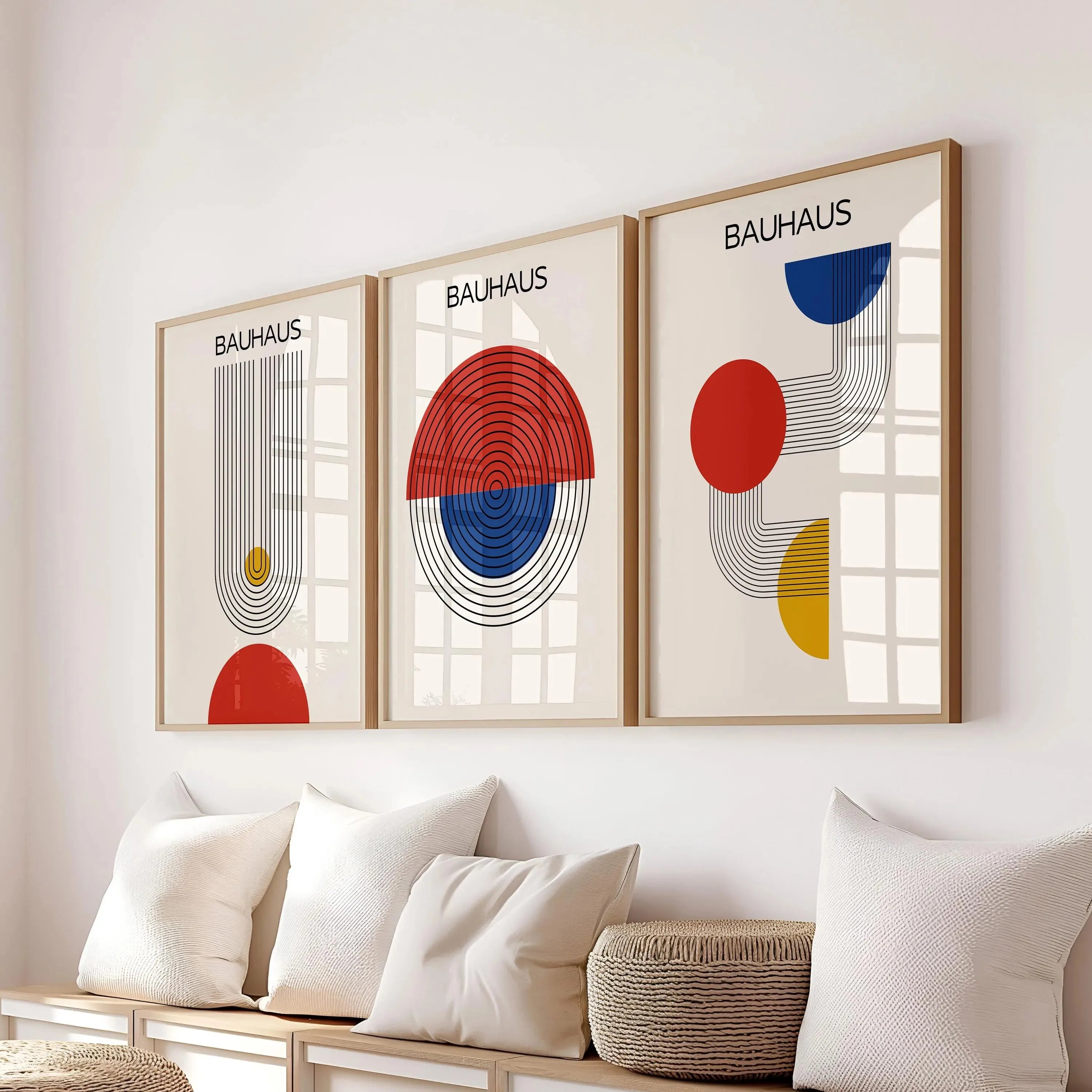 Blue & Yellow Wavy Line Abstract Art Canvas Poster Mid Century Geometric Wall Art Poster for Modern Living Room Home Decor
