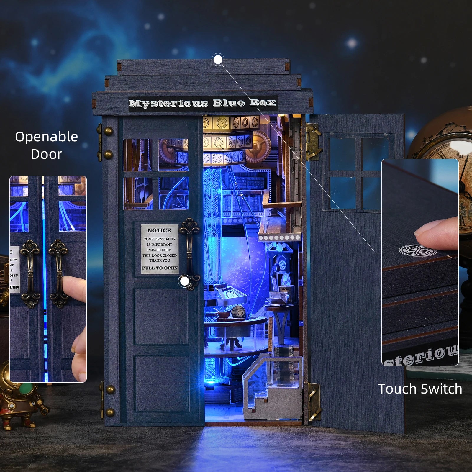 Book Nook Kit Mysterious Telephone Booth DIY Wooden Puzzle Handmade Bookshelf Dollhouse Model Bookend Building Home Decoration