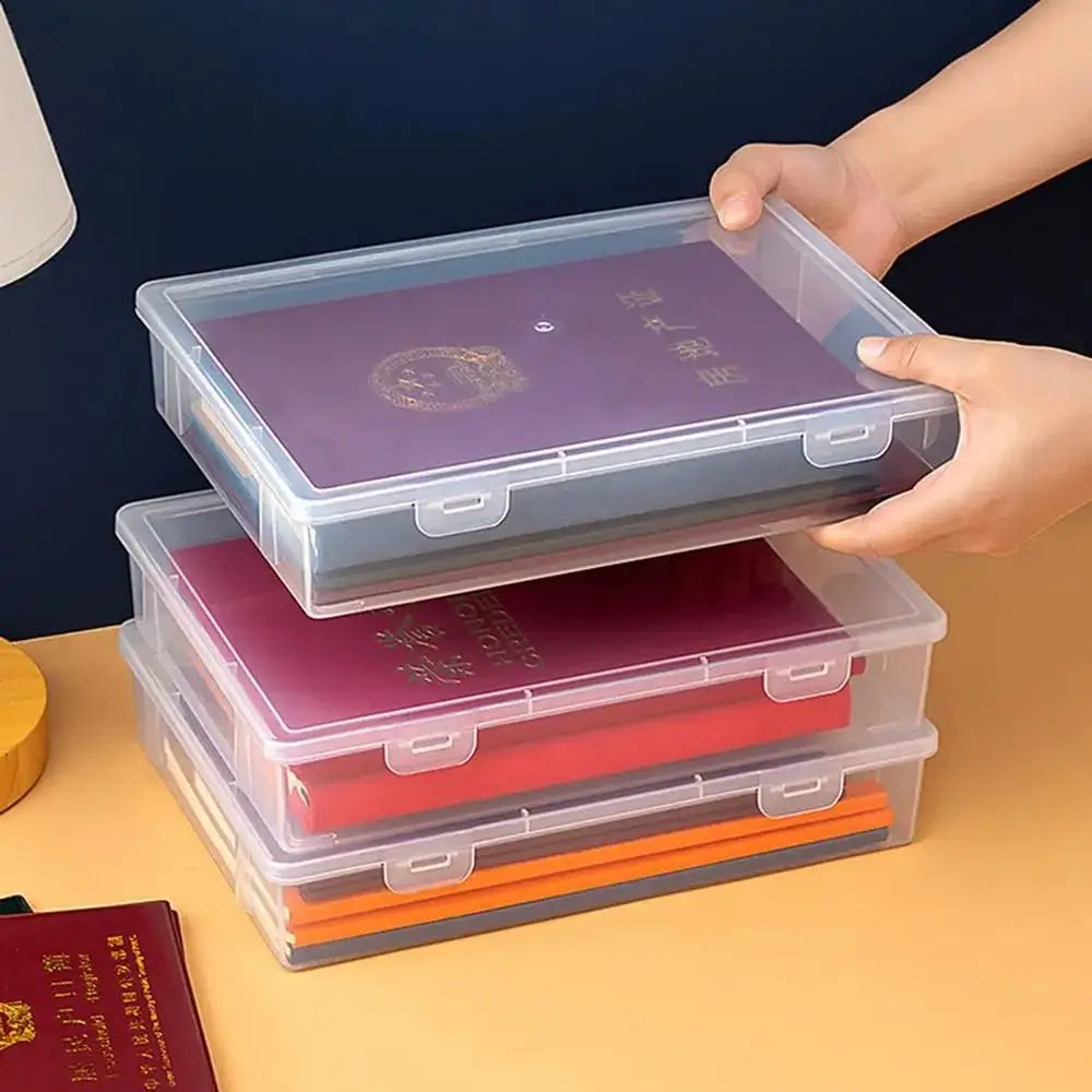 1Pc Transparent Storage Container Plastic Dustproof Box Stationery Jewelry Portable Large Capacity A4 A5 File Organizer Supplies