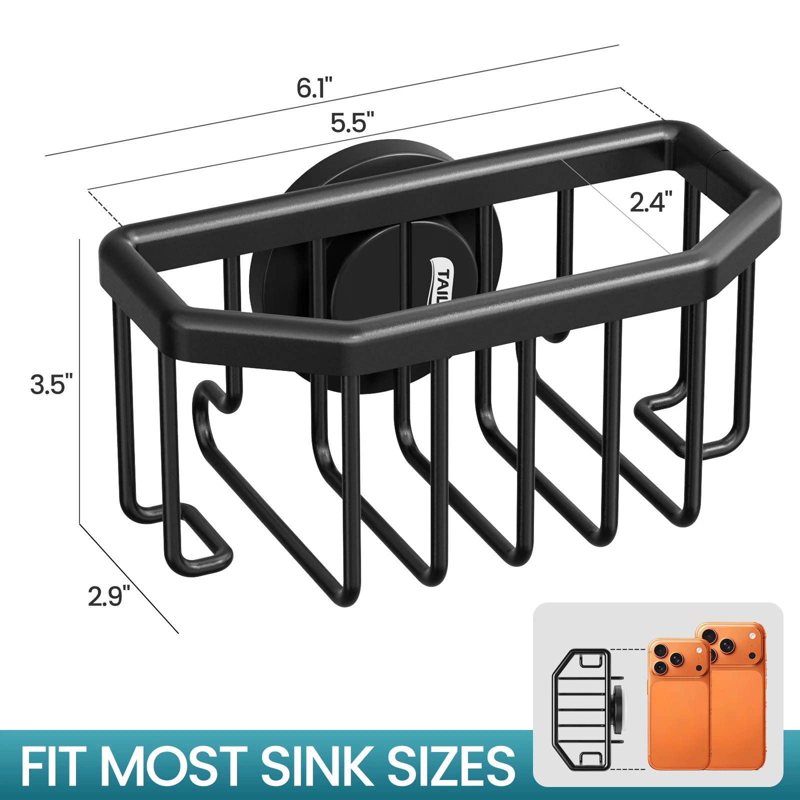 TAILI Sponge Holder with Strong Suction Cup, Dish Sponge Holder Inside Sink Removable, Rustproof Aluminum for Sponges, Brushes