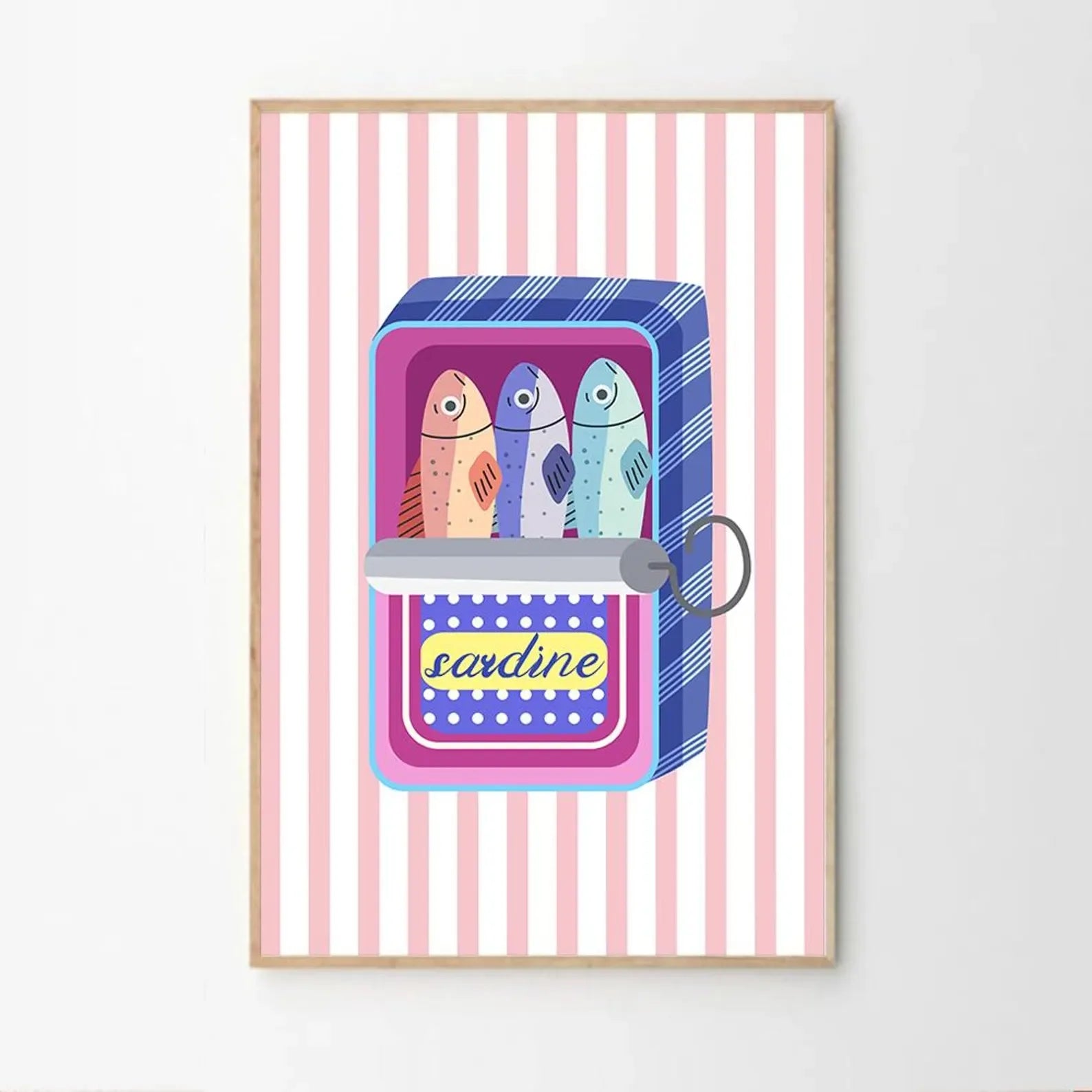 Pink Canned Sardines Canvas Print Sardine Fisherman Aesthetic Wall Art Poster for Modern Living Room Kitchen Home Decor Gifts