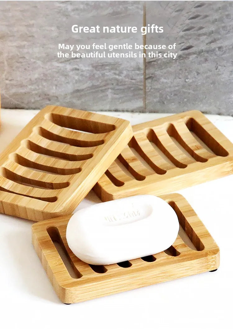 1 Pc Bamboo Soap Dish, Wood Bar Soap Holder for Shower, Trays Self Draining, Soap Saver for Shower Bathroom Kitchen