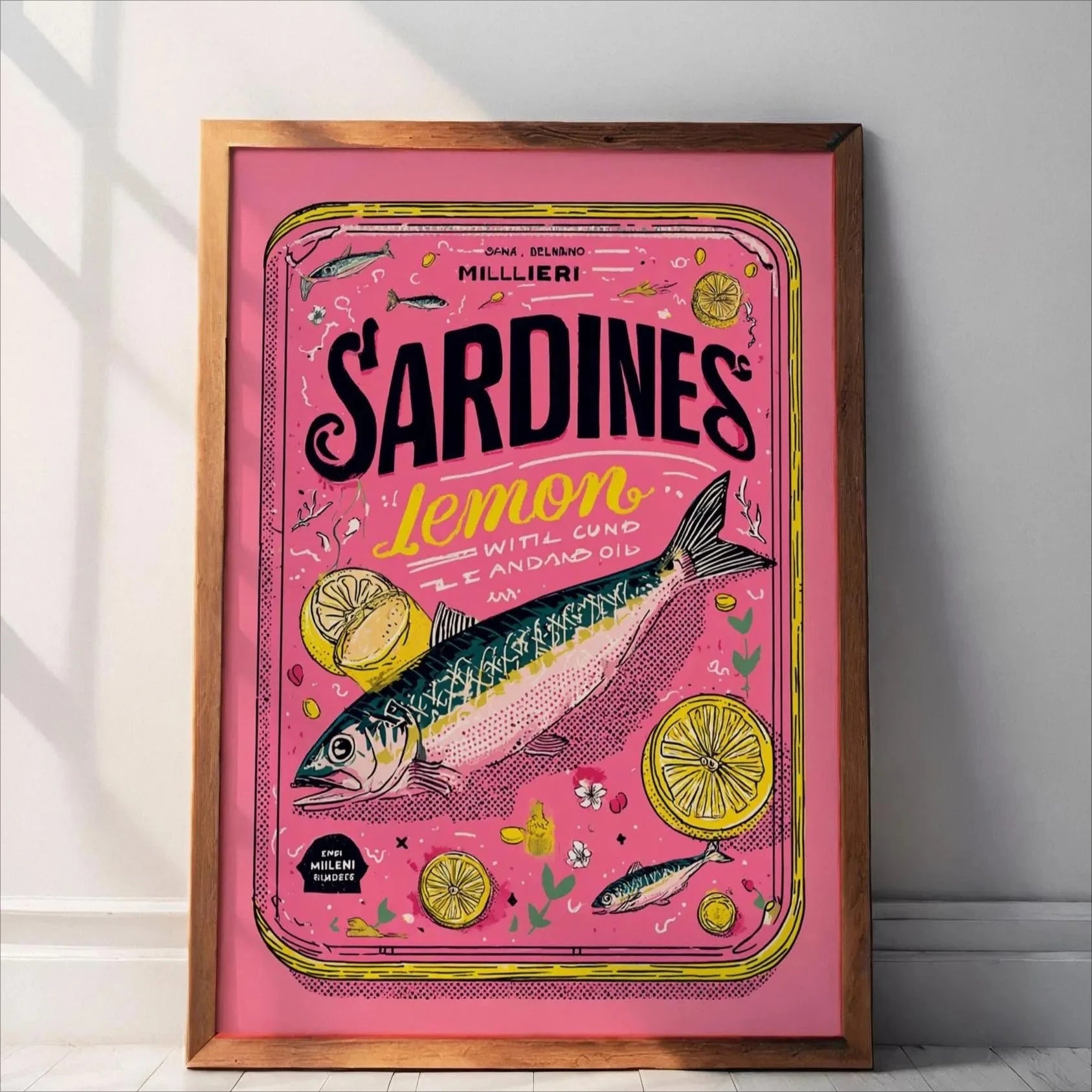 Pink Canned Sardines Canvas Print Sardine Fisherman Aesthetic Wall Art Poster for Modern Living Room Kitchen Home Decor Gifts