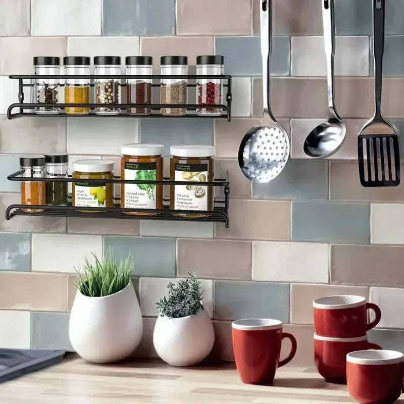 2Pcs Kitchen Organizer Metal Hanging Racks for Home Restaurant Wall-Mounted Seasoning Shelf Spice Storage Rack Shelf Organizer