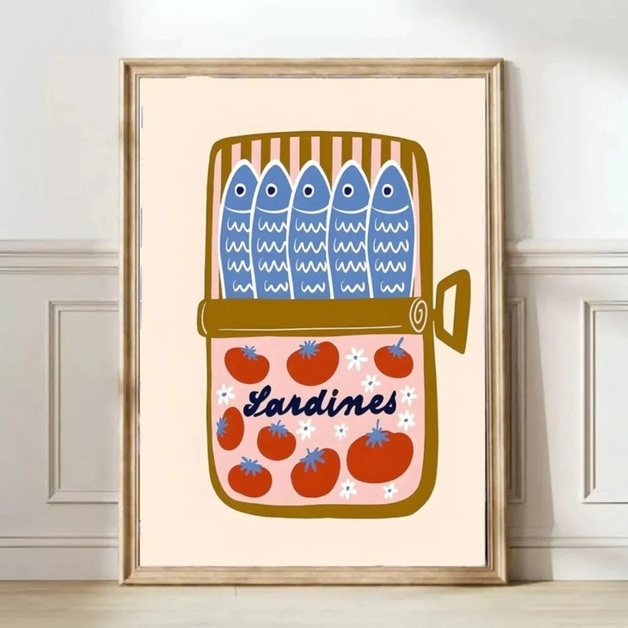 Pink Canned Sardines Canvas Print Sardine Fisherman Aesthetic Wall Art Poster for Modern Living Room Kitchen Home Decor Gifts