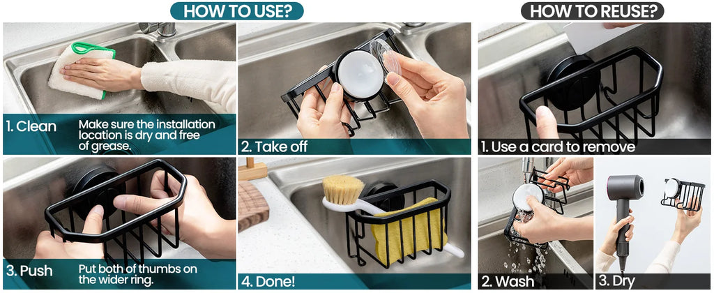 TAILI Sponge Holder with Strong Suction Cup, Dish Sponge Holder Inside Sink Removable, Rustproof Aluminum for Sponges, Brushes