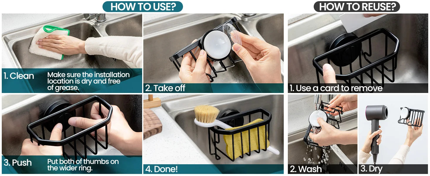TAILI Sponge Holder with Strong Suction Cup, Dish Sponge Holder Inside Sink Removable, Rustproof Aluminum for Sponges, Brushes