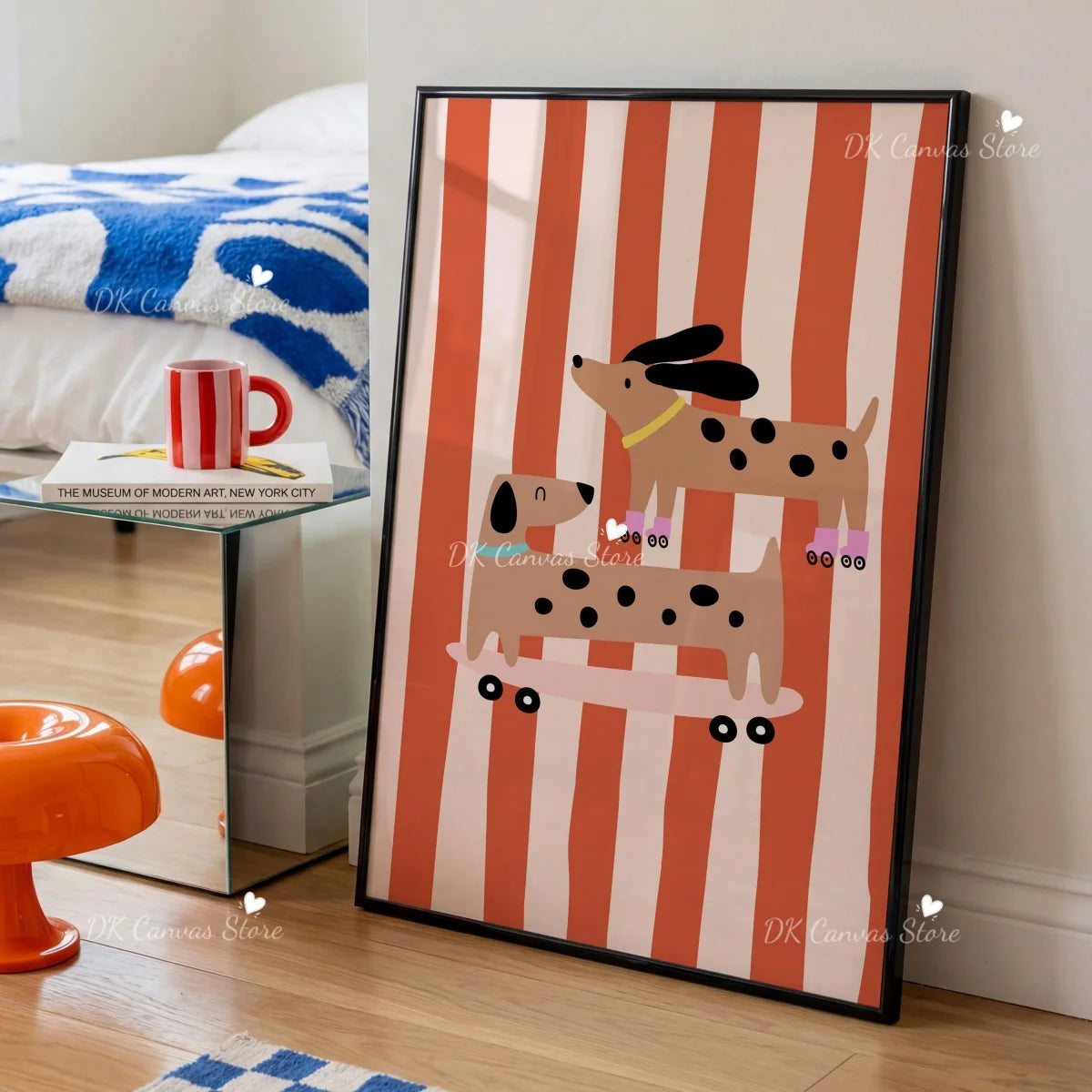 Cute Skateboard Dog Dachshund Canvas Prints Poster Cartoon Funny Animal Art Prints Bedroom Nursery Wall Art Home Decor Poster
