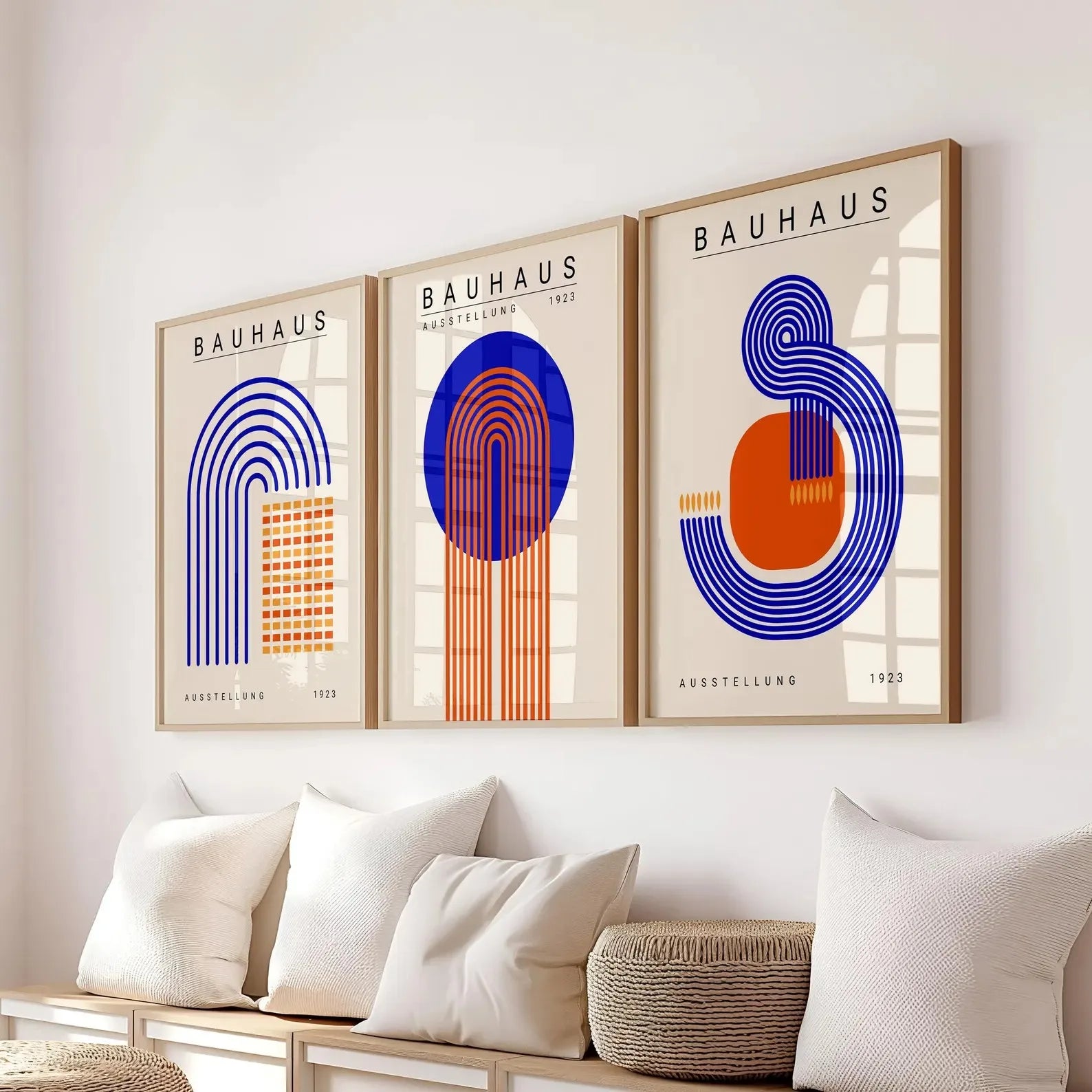 Blue & Yellow Wavy Line Abstract Art Canvas Poster Mid Century Geometric Wall Art Poster for Modern Living Room Home Decor