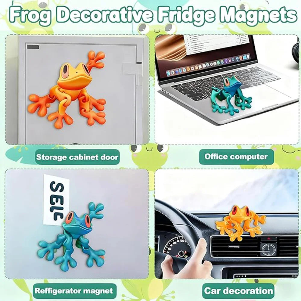 3D Printed Magnetic Articulated Frog Fidget Toy Cute Flexi Animal Model Fridge Magnet Stress Relief Sensory Gift Desktop Decor