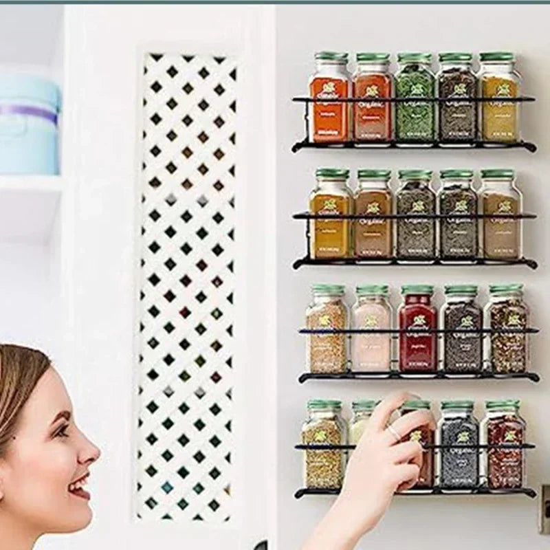 2Pcs Kitchen Organizer Metal Hanging Racks for Home Restaurant Wall-Mounted Seasoning Shelf Spice Storage Rack Shelf Organizer
