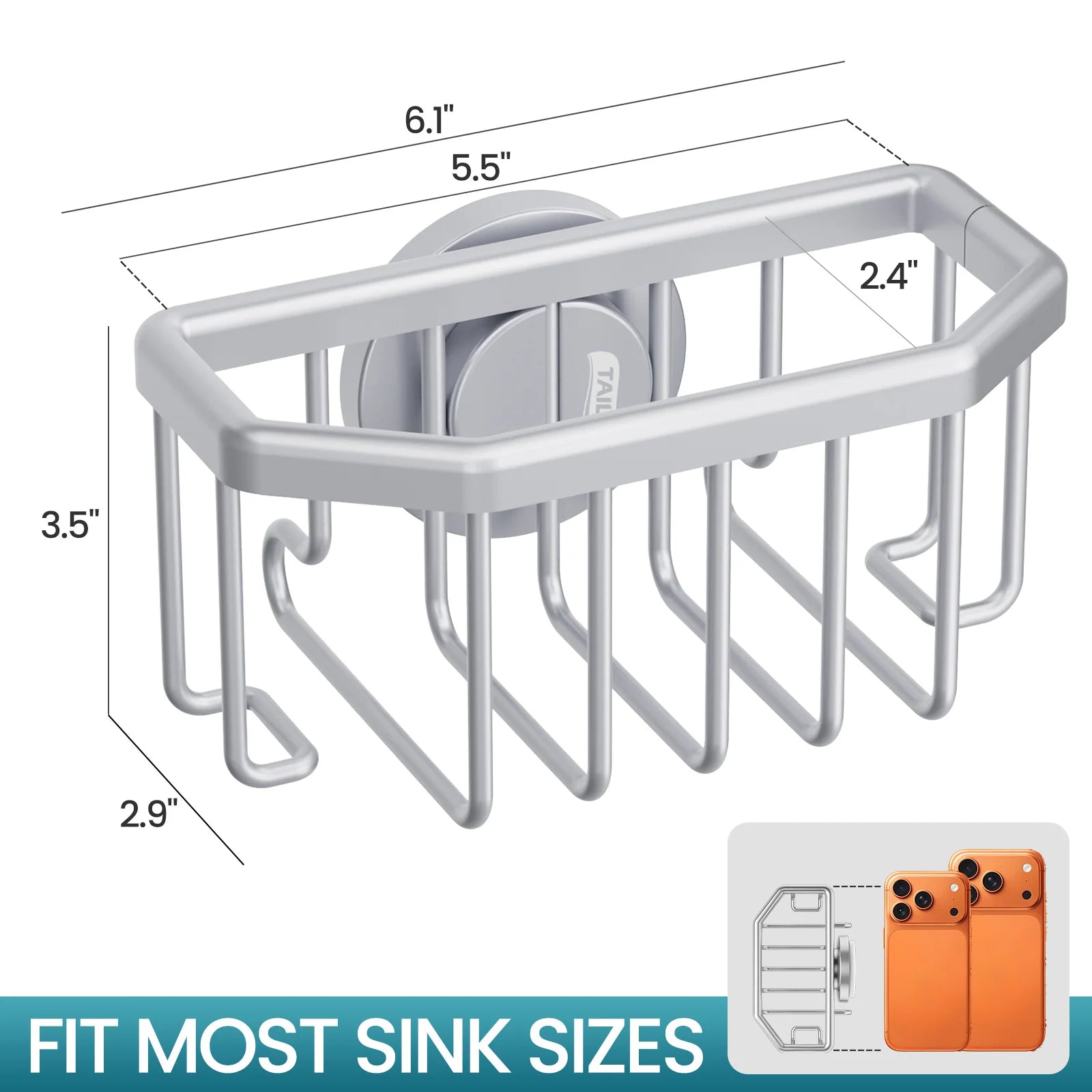 TAILI Sponge Holder with Strong Suction Cup, Dish Sponge Holder Inside Sink Removable, Rustproof Aluminum for Sponges, Brushes