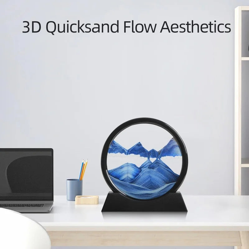 3D Hourglass Quicksand Moving Sand Art Picture Round Glass Deep Sea Sandscape Craft Flowing Painting Home Office Work Decor