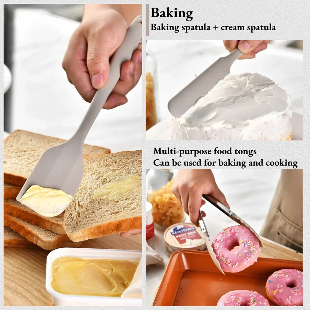 15Pcs Khaki Food Grade Silicone Kitchen Cookware Utensils Turner Spatula Soup Spoon Practical Cooking Tool Kitchenware Set