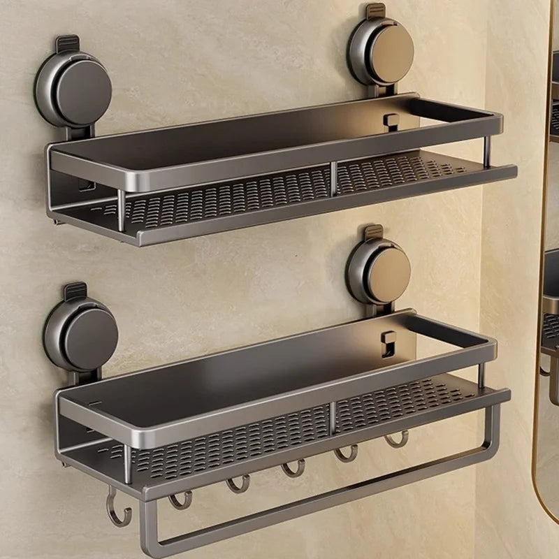 No Drill Suction Cup Suction Bathroom Rack Bathroom Shelf Toilet Space Aluminum Hanging Rack Bathroom Organizer Hang On The Wall