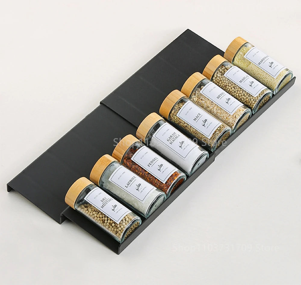 4 Layers Kitchen Spice Drawer Organizer Adjustable Spice Rack for Spice Jars Seasoning Bottles Cabinet Pantry Kitchen Organizer