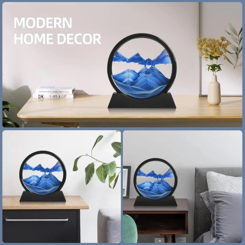 3D Hourglass Quicksand Moving Sand Art Picture Round Glass Deep Sea Sandscape Craft Flowing Painting Home Office Work Decor